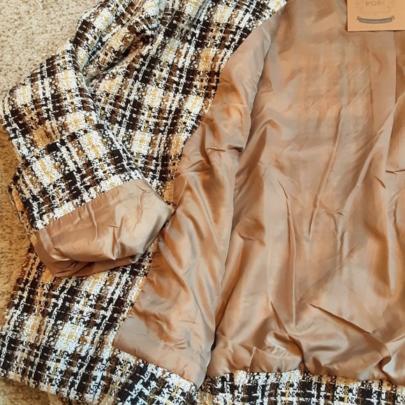 Boho Oversized Crop Blazer Jacket Brown Cream Tweed Metallic Gold Size XL - NWT - Picture 14 of 15